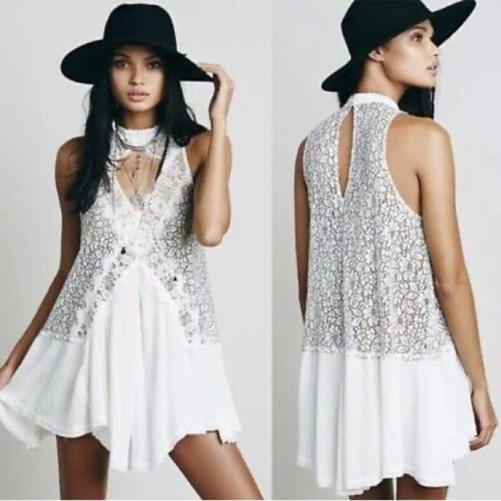 Free People Tell Tale heart White Lace Mini Dress tunic top women’s size small